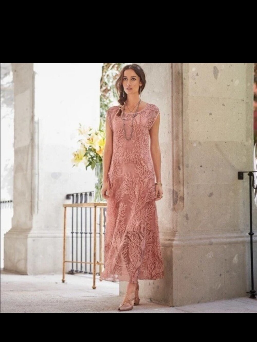 Sundance Dress Womens Size 4 100% Silk Coral Embroidered Maxi Sleeveless